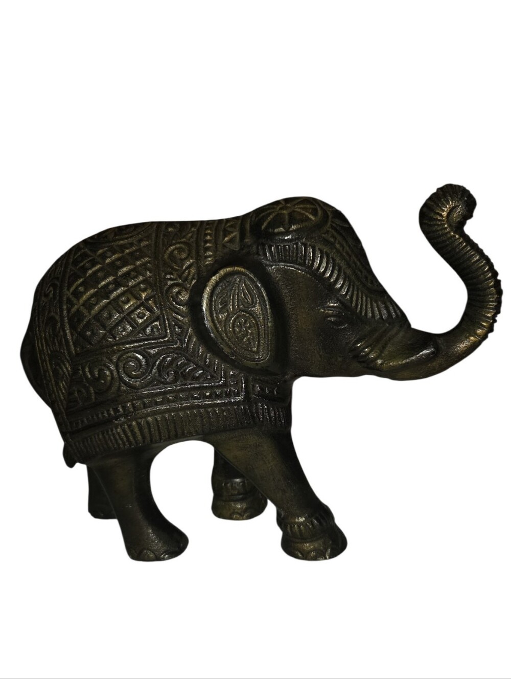 Cast Metal Elephant Figurine 10” Ornate Trunk Up Boho Decor 2lb 12oz